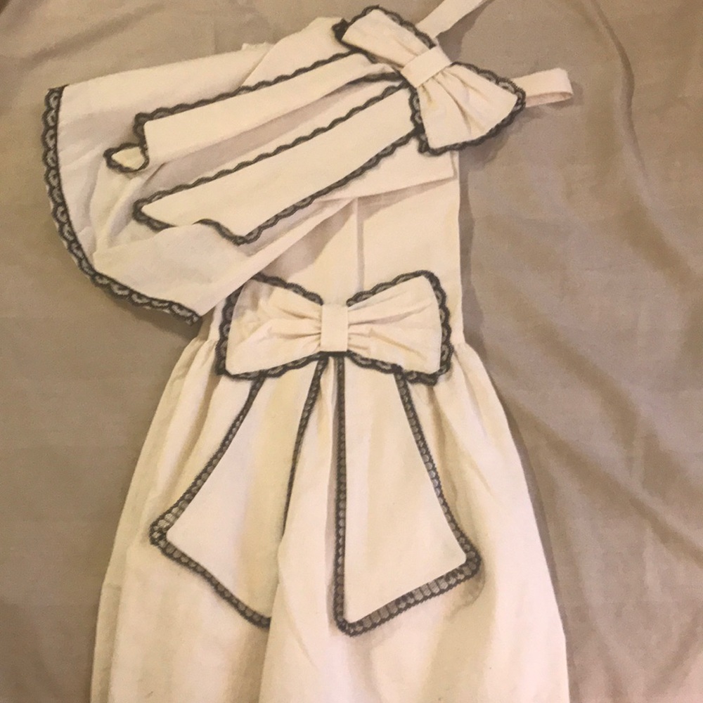 Ivory/Brown Scalloped Lace Trim Oversized Bow Set